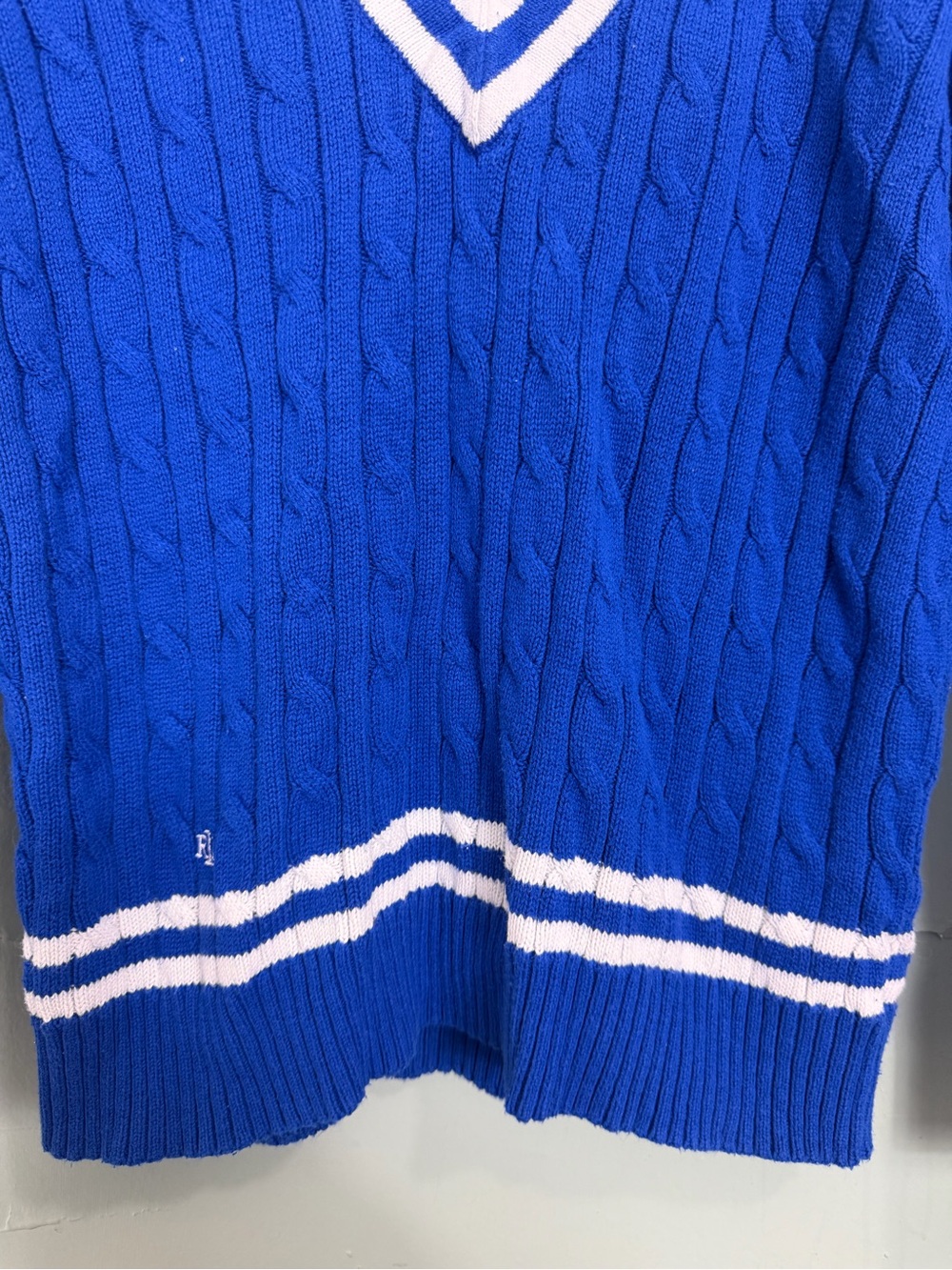 Lauren Ralph Lauren Cricket Sweater Pullover Blue White Cable Knit Women Large - Picture 5 of 8